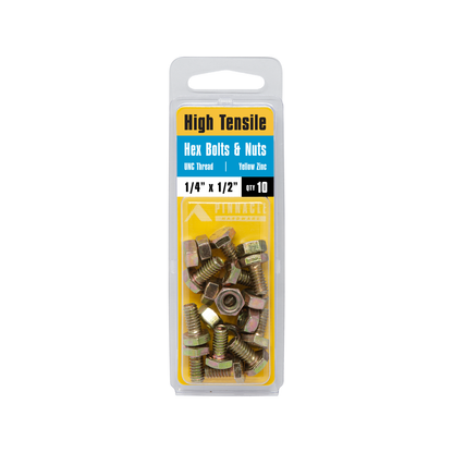 Pinnacle Hex Bolt and Nut - 1/4 x 1/2" - Yellow - 10 Pack