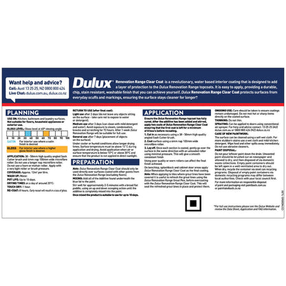 Dulux Clear Gloss Renovation Range Top Coat 1L - Water-Based - 1.12kg