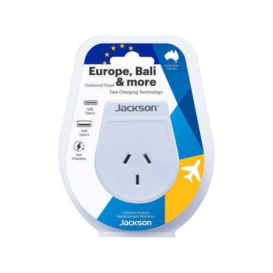 Jackson Outbound Slim USB A & C Outbound Travel Adaptor - Europs, Bali