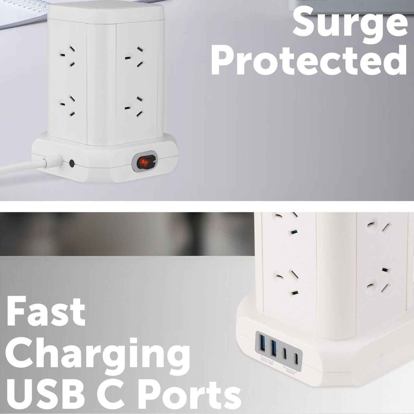 Arlec Power Tower - 8 Outlet - 20W - 2A 2C - White