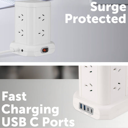 Arlec Power Tower - 8 Outlet - 20W - 2A 2C - White