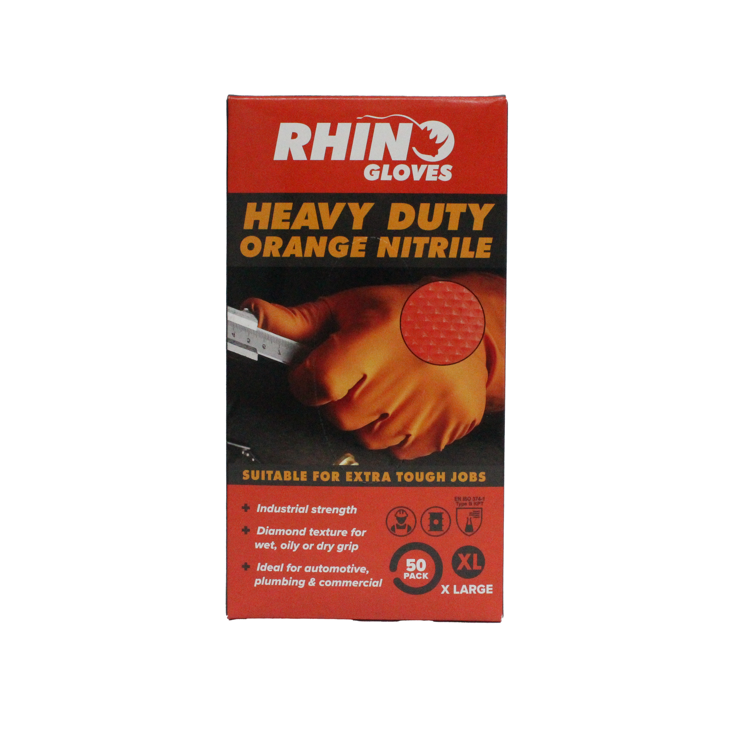 Rhino Extra Large Nitrile Disposable Gloves - Orange