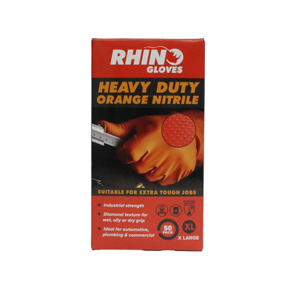Rhino Extra Large Nitrile Disposable Gloves - Orange