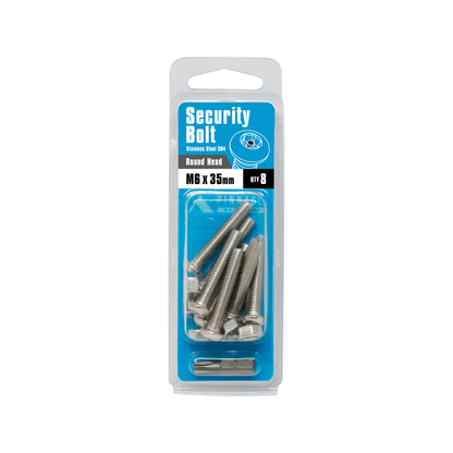 Pinnacle M6 x 35mm Stainless Steel Security Bolts - 8 Pack