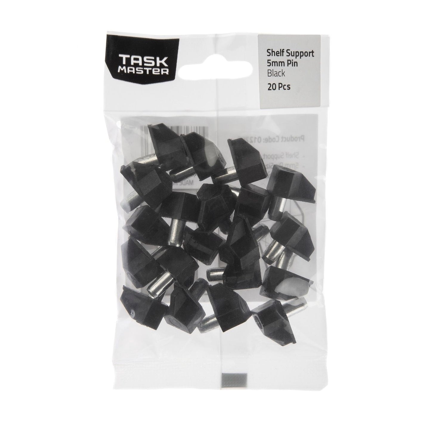Taskmaster Plastic Shelf Support - 5mm - Black - 20 Pack