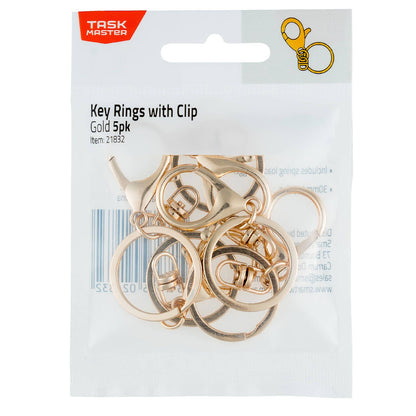 Taskmaster Gold Key Rings with Clip - 30mm - 5 Pack