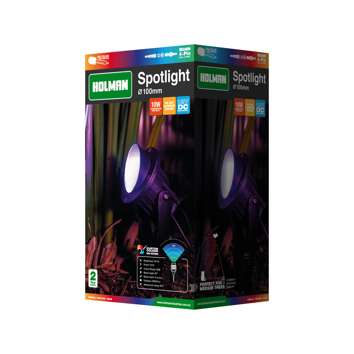 Holman RGB Colour Spotlight - Dia 100mm - Matte Black - 10W - Waterproof - Dimmable