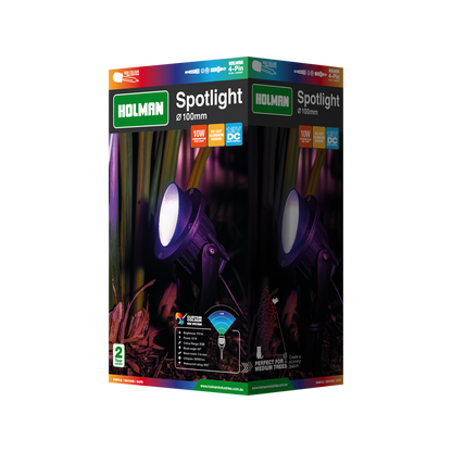 Holman RGB Colour Spotlight - Dia 100mm - Matte Black - 10W - Waterproof - Dimmable