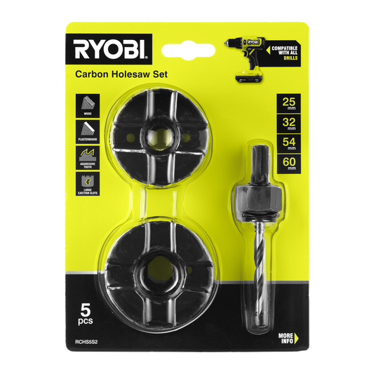 Ryobi Carbon Holesaw Set 25mm 32mm 54mm 60mm 5 Piece