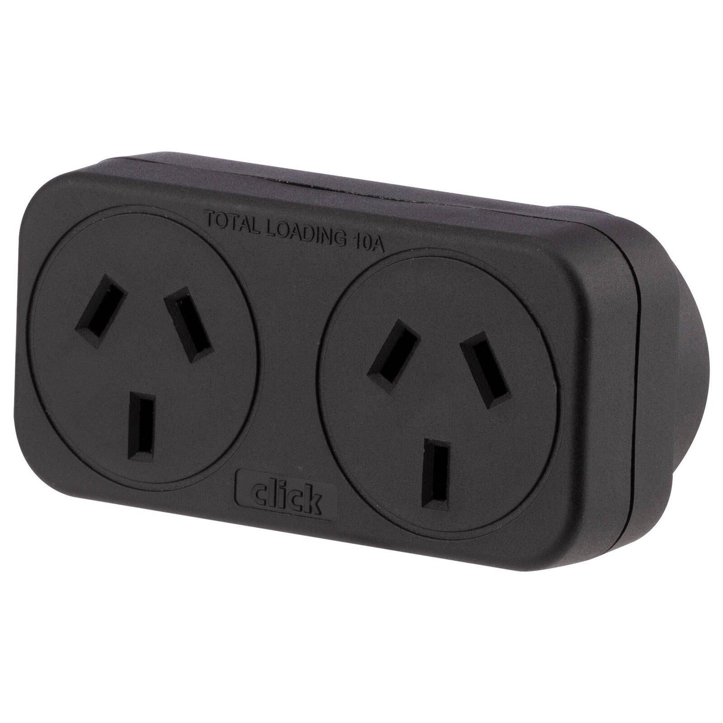 Click Double Adaptor - 90 x 130 x 55mm - Black - 2 Pack