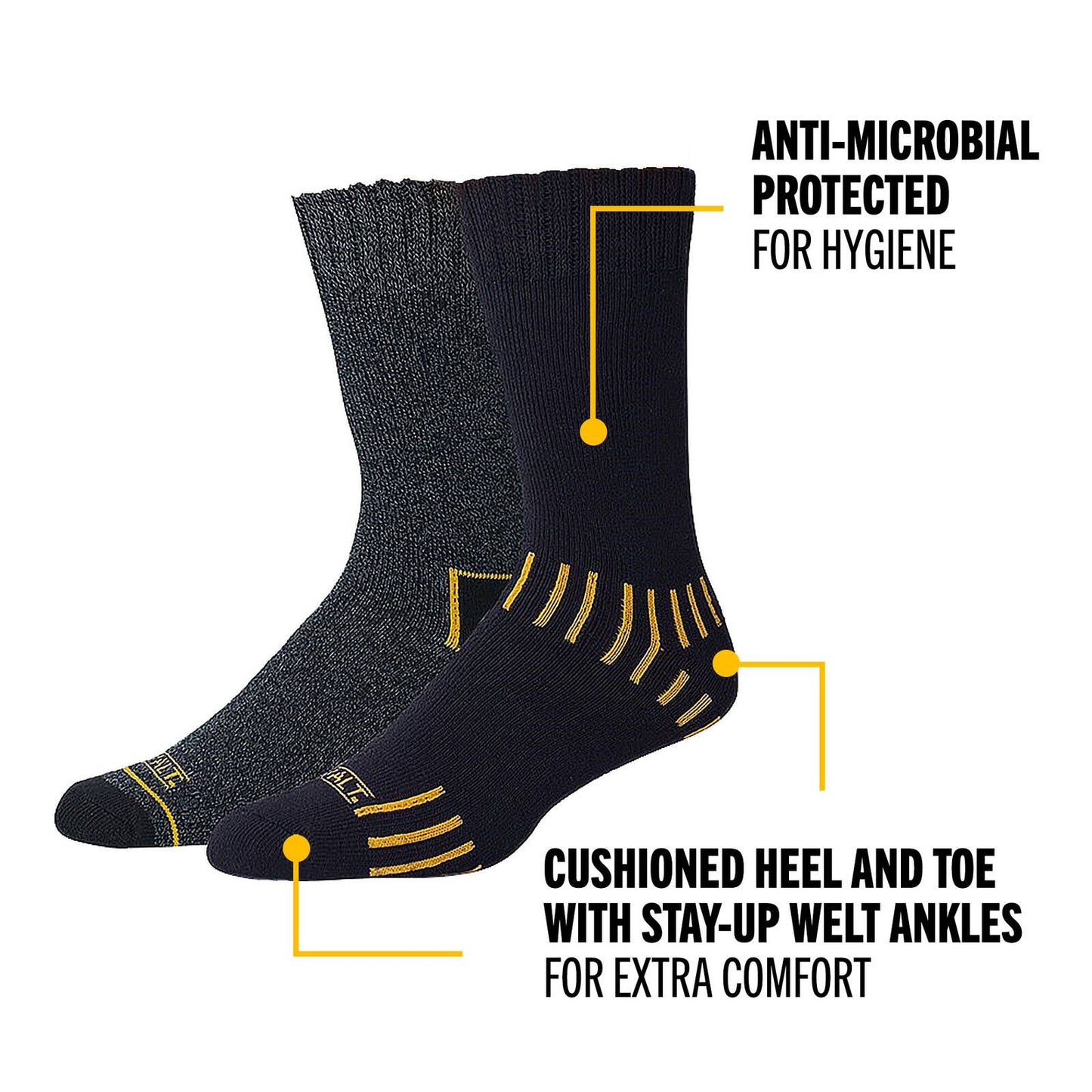 Dewalt Work Cotton Socks - Crew - Size 10-13 - 2 Pack