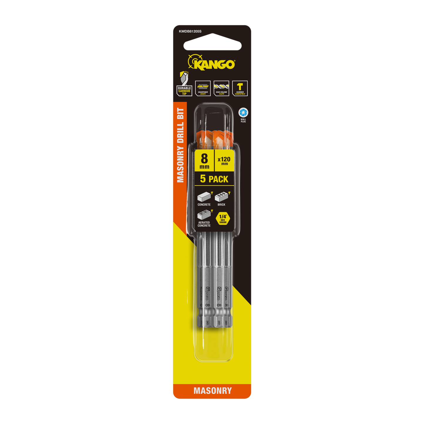 Kango Masonry Drill Bit - 8mm x 120mm - 5 Pack