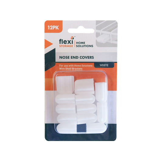 Flexi Storage Home Solutions 25 x 12 x 25mm White Double Slot Wire Shelf Bracket End Cover - 12 Pack