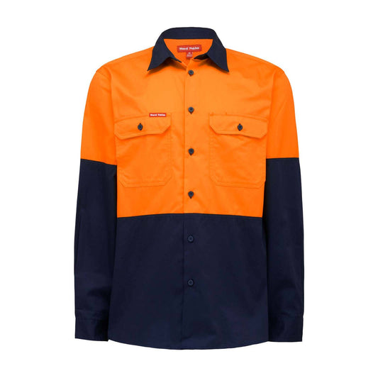Hard Yakka Hi Vis Long Sleeve Shirt - 3XL - Orange/Navy