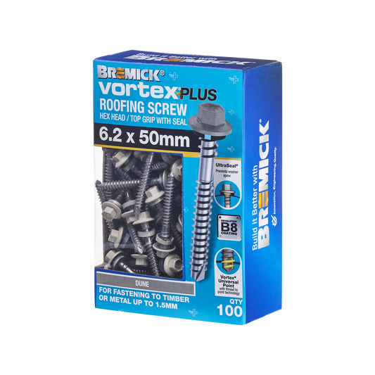 Bremick Vortex Plus Roofing Screw - 6.2 x 50mm - Hex B8 - Dune - 100 Pack