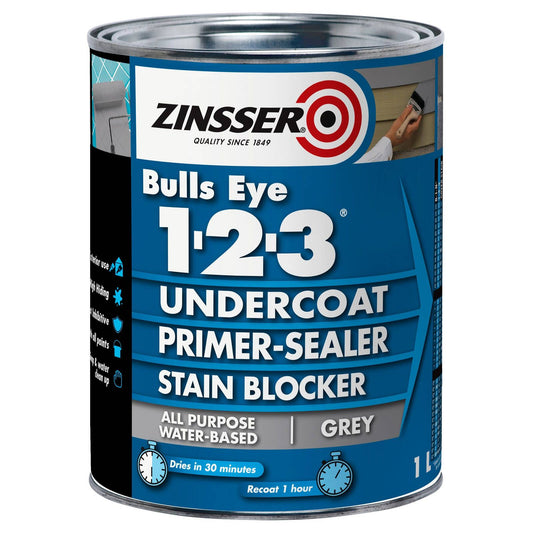 Zinsser Bulls Eye 1-2-3 Undercoat Primer-Sealer Stain Blocker Grey 1L