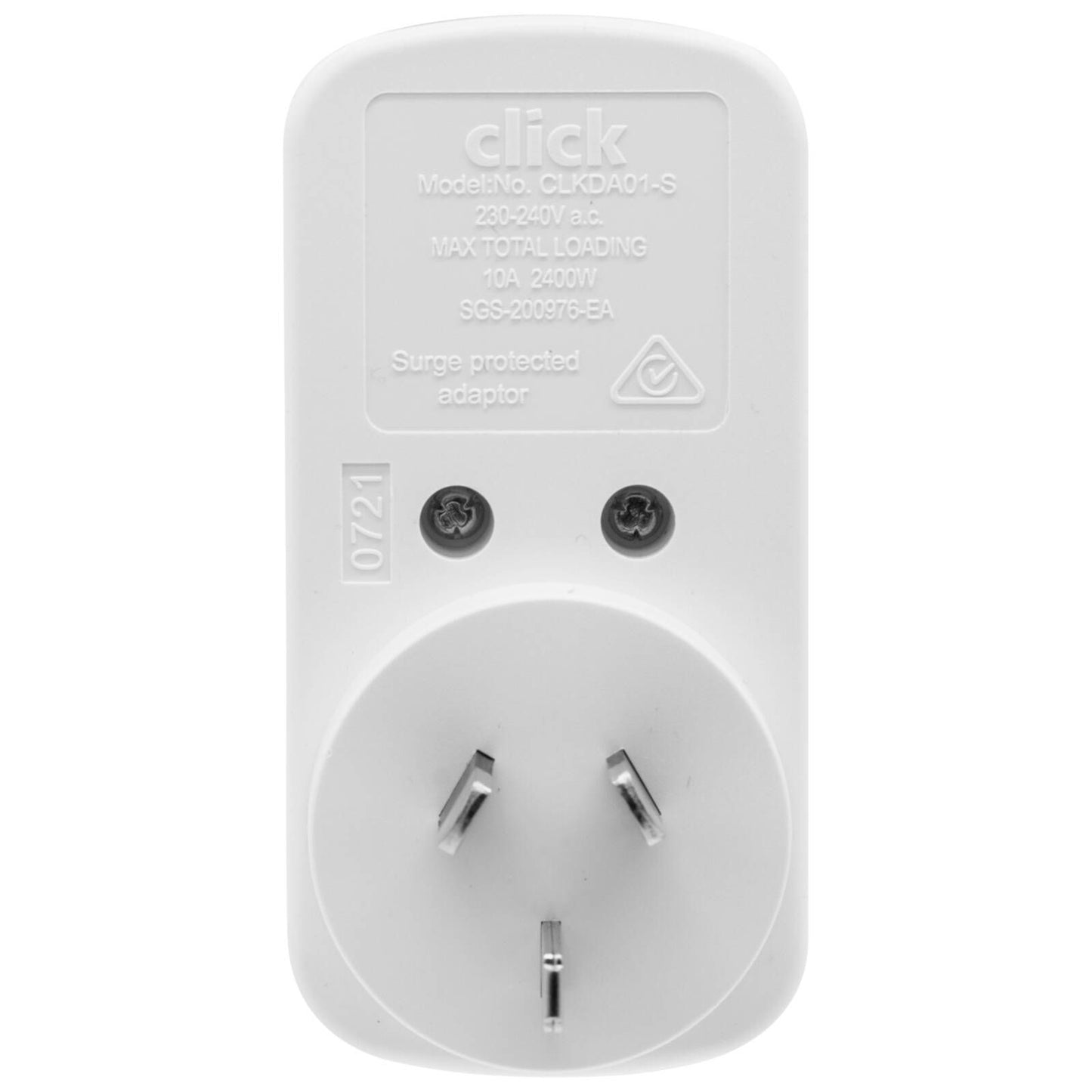 Click Vertical Double Adaptor Surge Protector - 2 Socket - 90 x 40mm