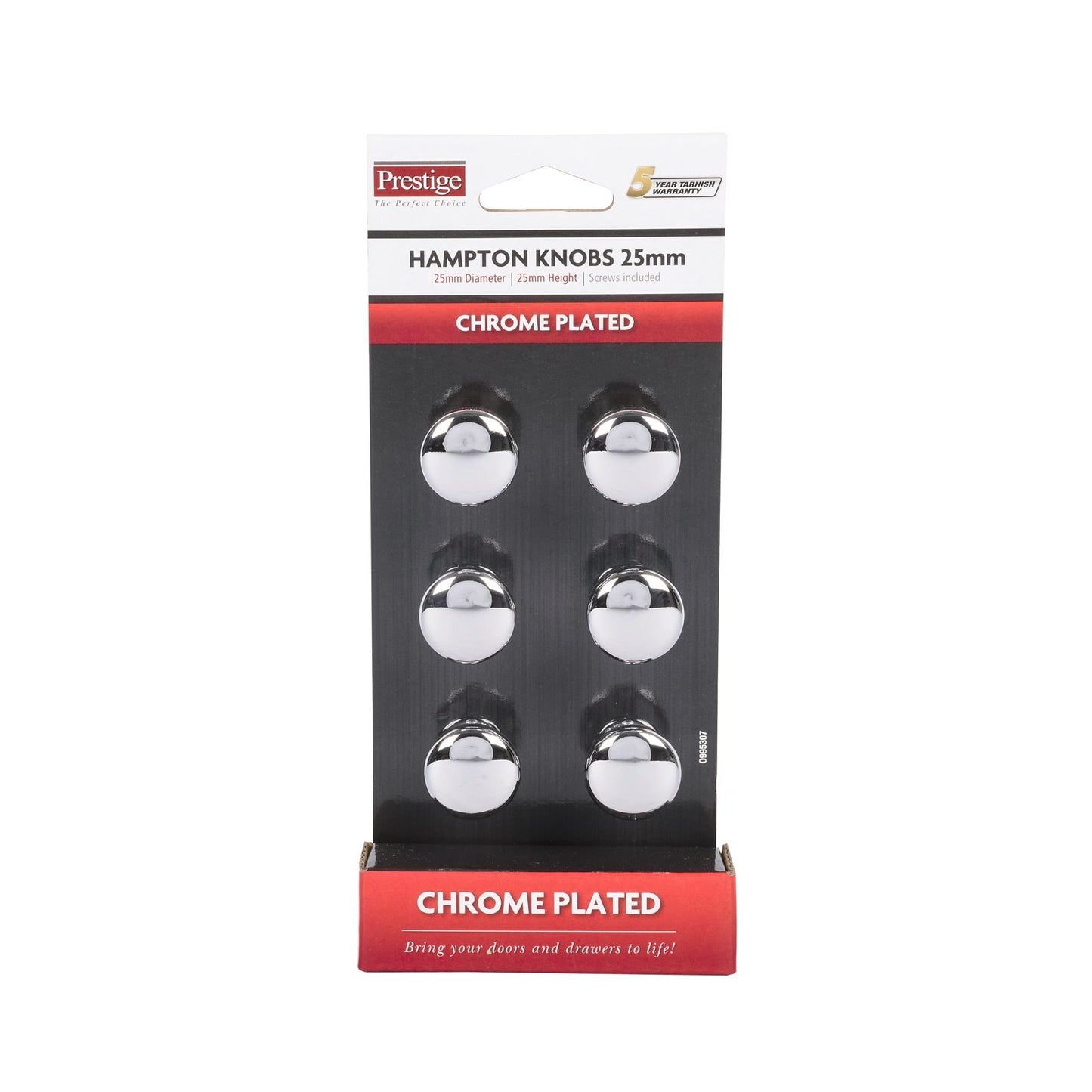Prestige Chrome Plated Hampton Knob - 25mm - 6 Pack