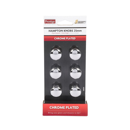 Prestige Chrome Plated Hampton Knob - 25mm - 6 Pack