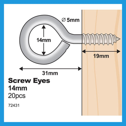 Everhang Screw Eye Hooks - 14mm - 20 Pack