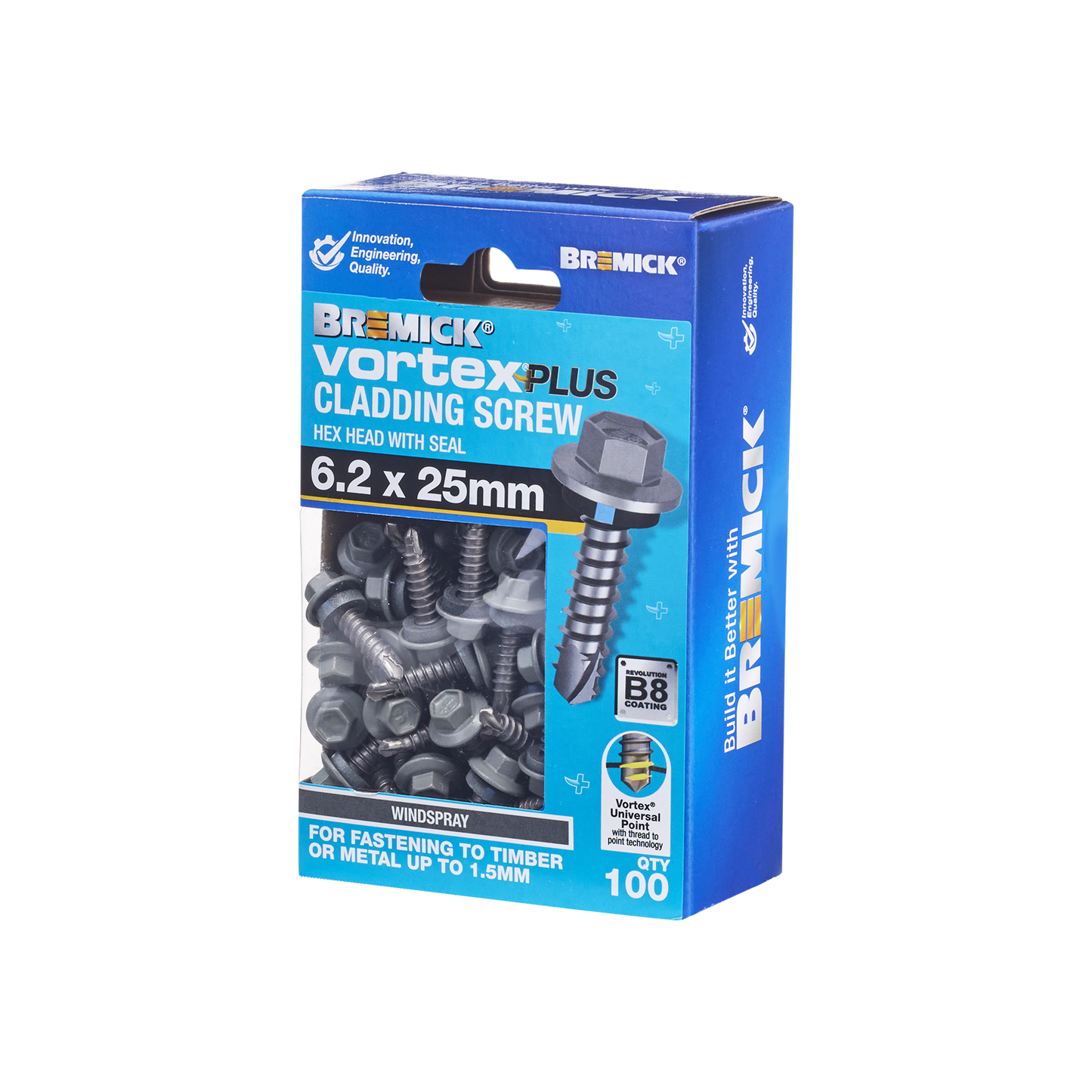 Bremick Vortex Plus Cladding Screw - 6.2 x 25mm - Hex Head - 100 Pack