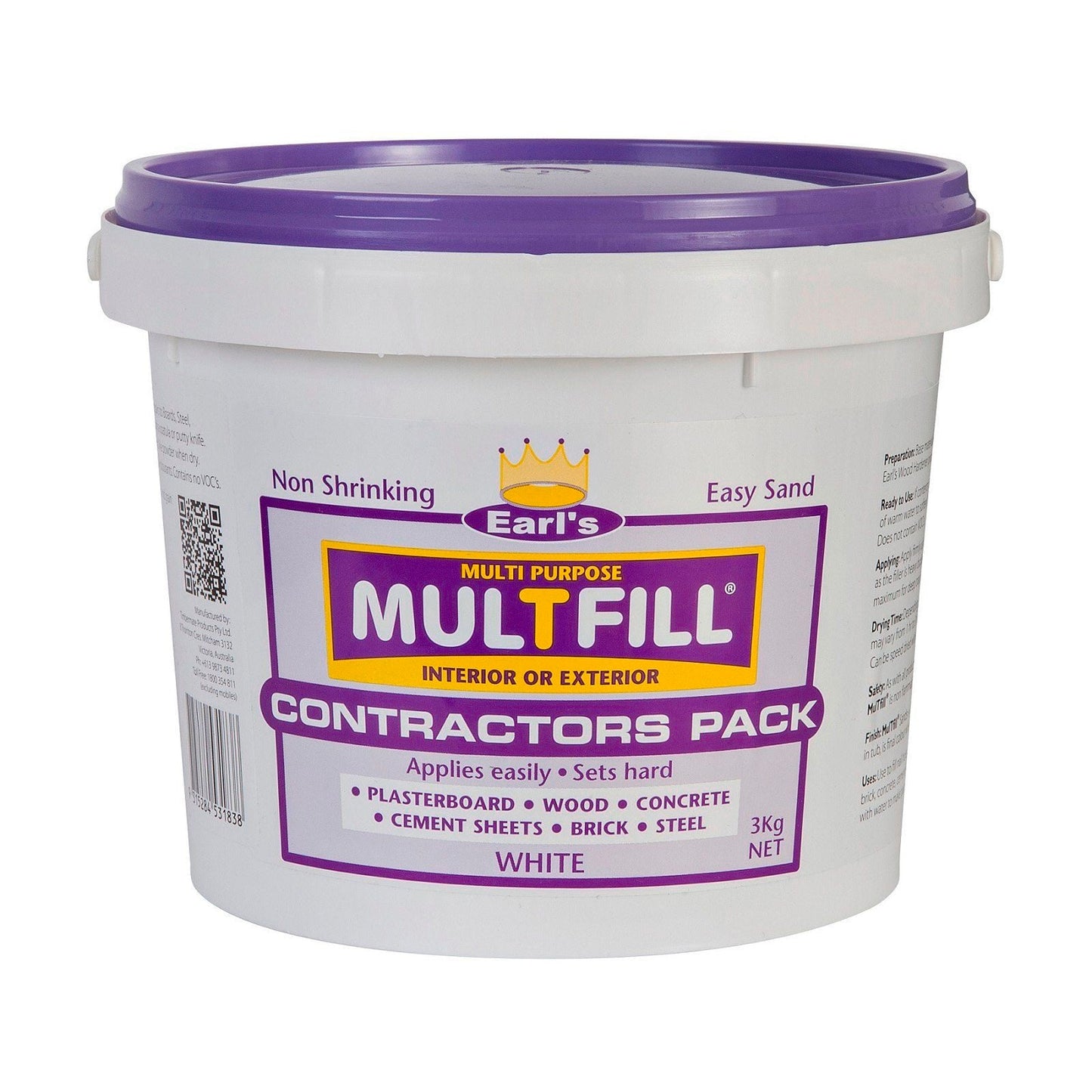 Earl's White Multfill Ready to Use Filler - 3kg