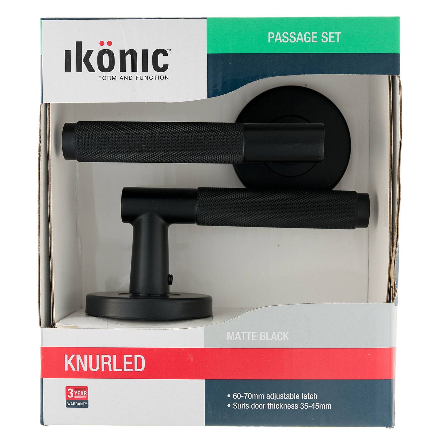 Ikonic Black Matte Knurled Passage Lever Set