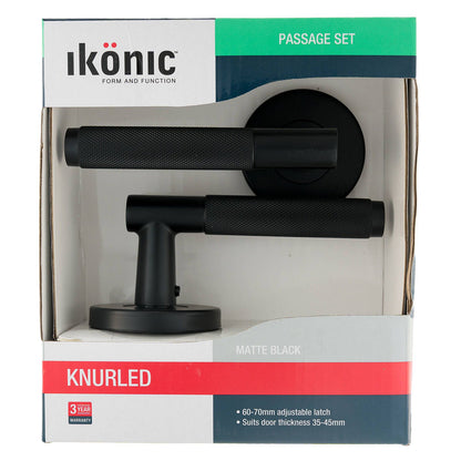 Ikonic Black Matte Knurled Passage Lever Set