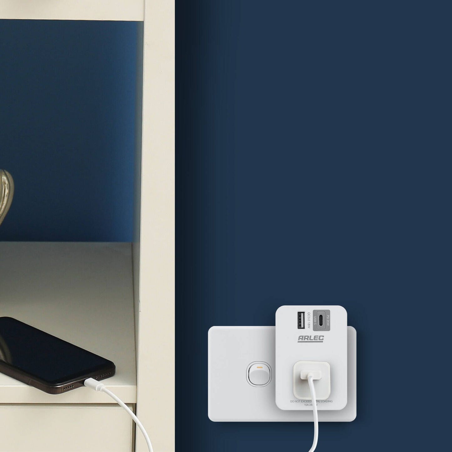 Arlec Power Adapter - 2 Port - PD20W - White
