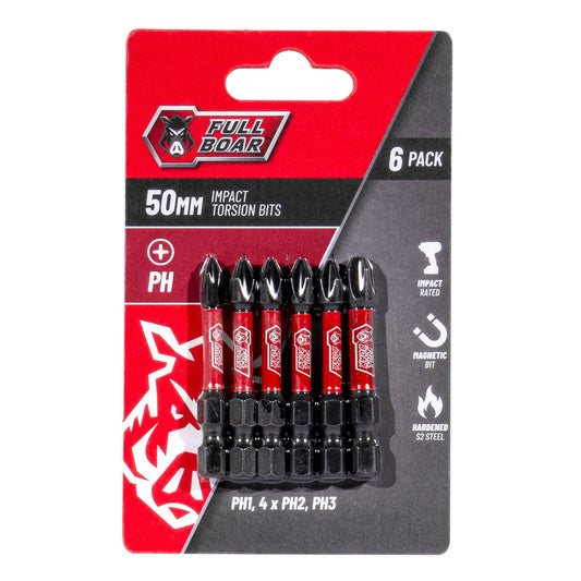 Full Boar Magnetic Impact Torsion Bit Set PH x 50mm 6 Pack