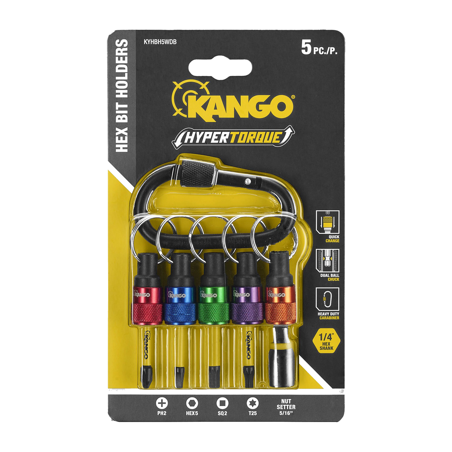 Kango Hypertorque Hex Bit Holders - 5 Piece - 50mm