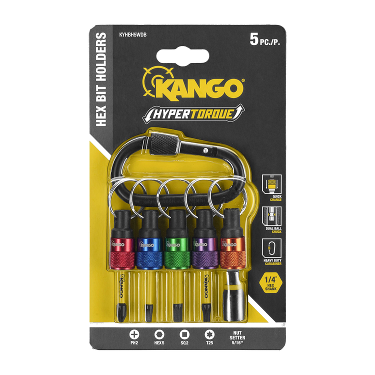 Kango HYPERTORQUE Hex Bit Holders with Mixed Impact Driving Bits 5 Piece