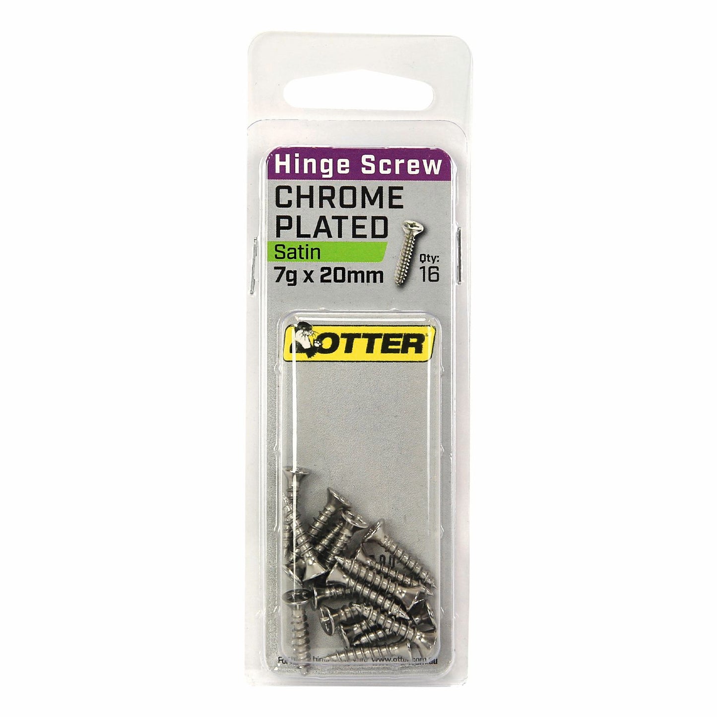 Otter Satin Chrome Hinge Screws - 7 x 20mm - 16 Pack