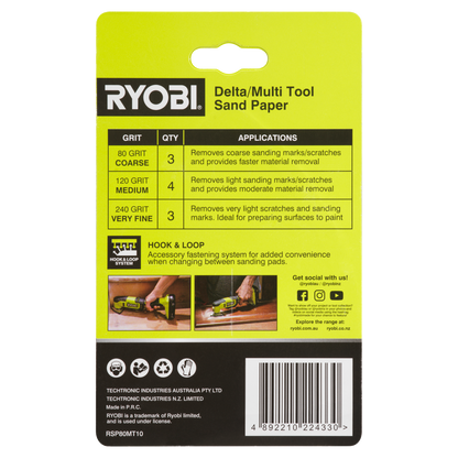 Ryobi Delta Multi Tool Sanding Set - 80mm - 80/120/240 Grit - 10 Piece
