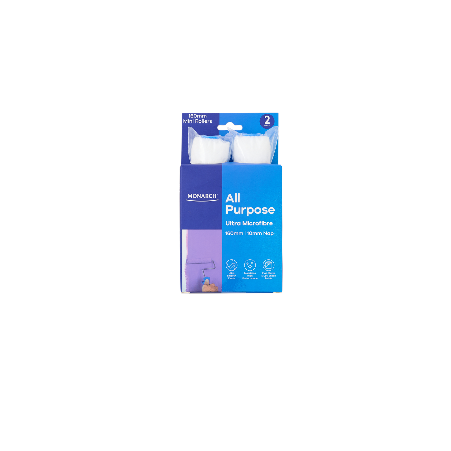Monarch Mini Rollers Blue 160mm/10mm Nap 2 Pack