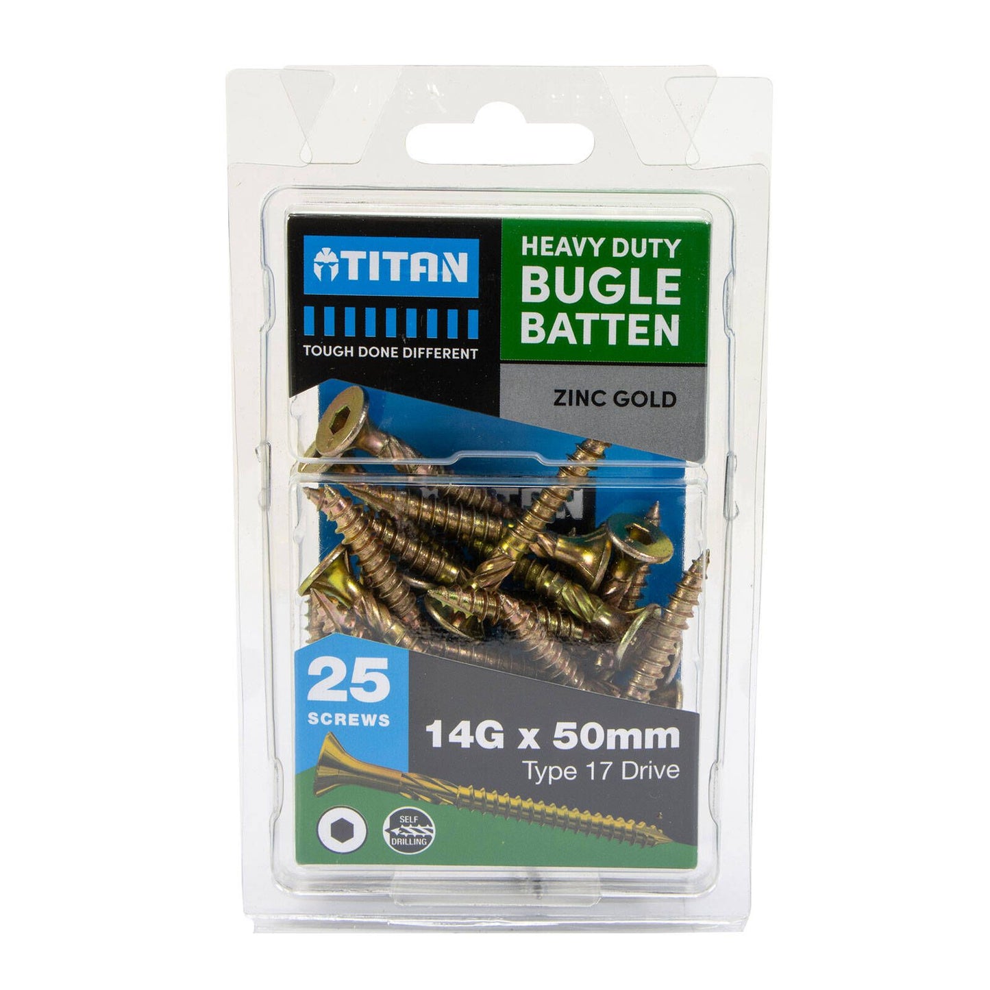 Titan Bugle Batten Screw - 14g x 50mm - Zinc Gold - 25 Pack