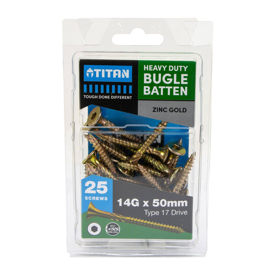 Titan Bugle Batten Screw - 14g x 50mm - Zinc Gold - 25 Pack