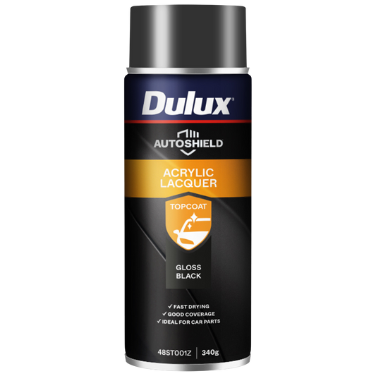Dulux Black Gloss Autoshield Acrylic Lacquer Spray Paint - 340g