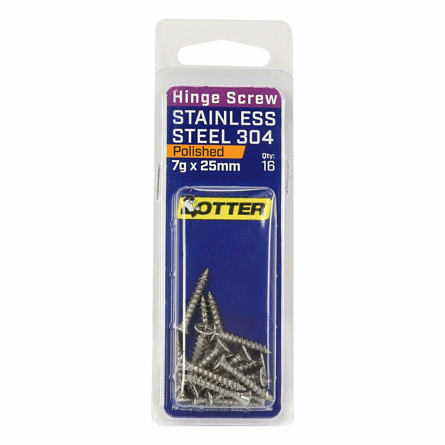Otter Polished Stainless Steel Hinge Screws - 7 x 25mm - 16 Pack