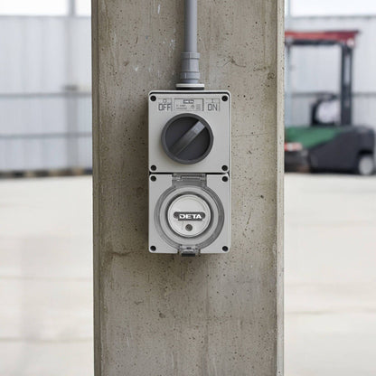 Deta Single Phase Round Switch Outlet - 32A - 100 x 58 x 200mm - Light Grey