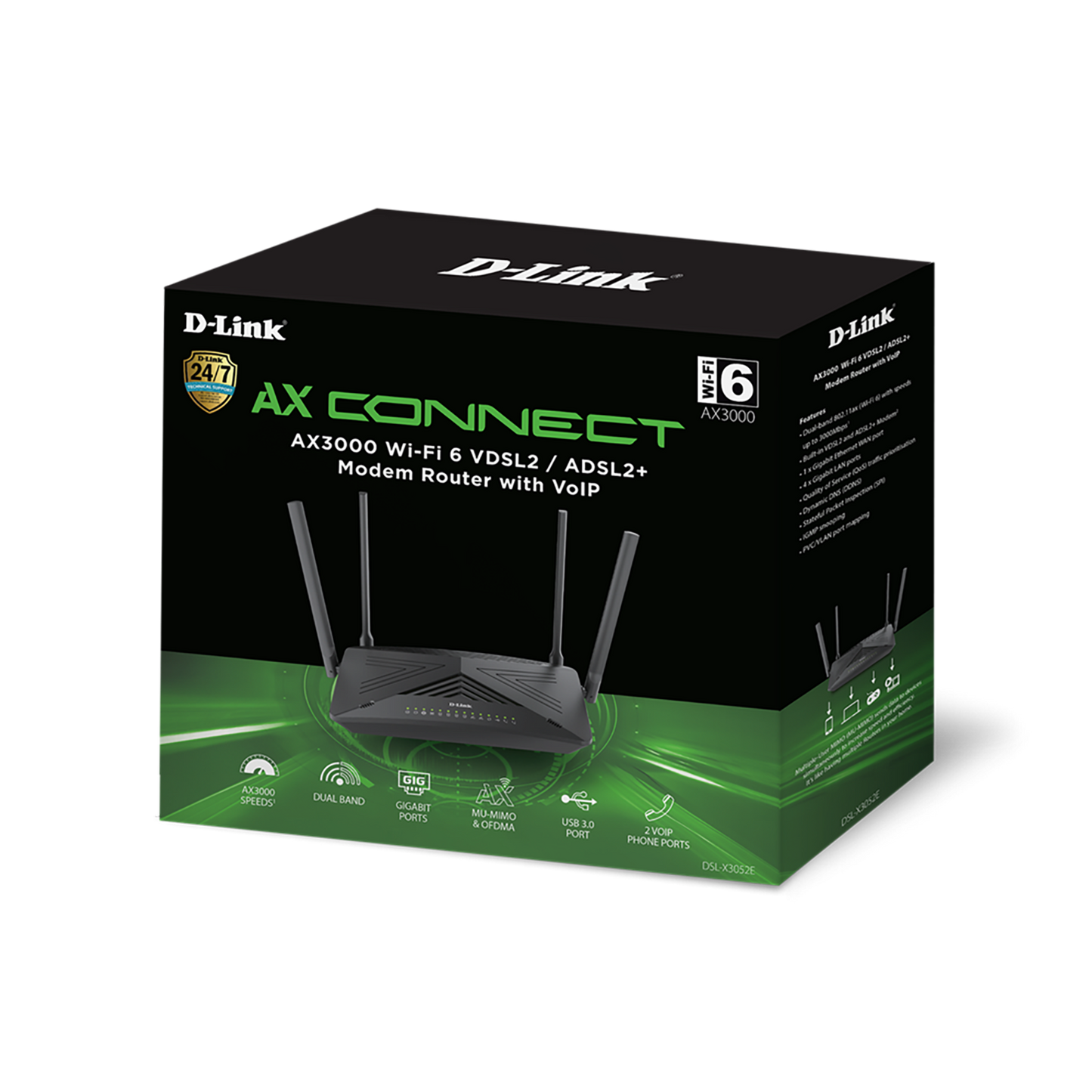 D-Link DSL-X3052E AX3000 Wi-Fi 6 VDSL2 ADSL2 Modem Router - 227 x 143 x 53mm
