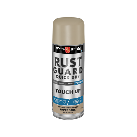 White Knight Rust Guard Quick Dry Touch Up Spray Paint - Paperback Satin Finish 300g