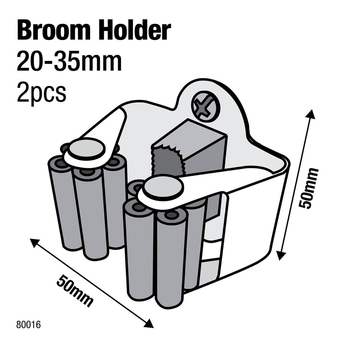 Everhang Broom Holder - 20-35mm - Plastic/Steel - 2 Pack