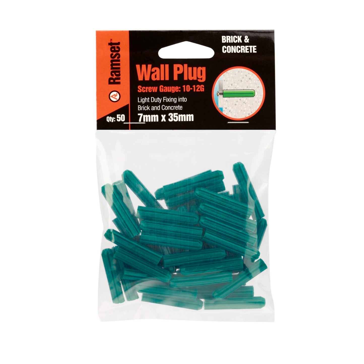 Ramset Wall Plugs - 7 x 35mm - 50 Pack