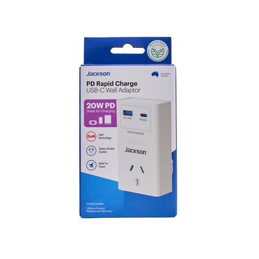 Jackson Outlet Adaptor - 1 - USB-C & USB-A - 20W - White