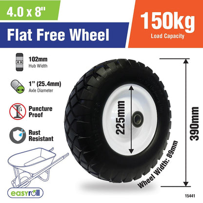 Easyroll Wheelbarrow Wheel - 400x8 - PU Foam/Steel - Puncture Proof