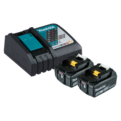 Makita Single Port Rapid Battery Charger with 2 x 5.0Ah Batteries - 199179-3 - 165 x 90 x 340mm