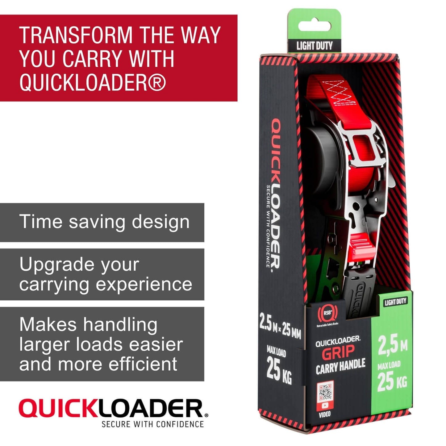 Quickloader Grip Carry Strap - 2.5m - 25kg - Red