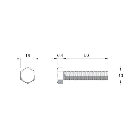 Zenith Zinc Plated Hex Head Bolts & Nuts M10 x 50mm