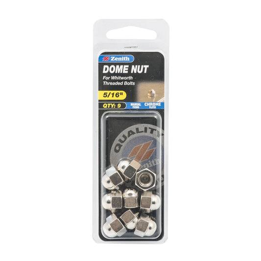 Zenith Dome Nuts - 5/16" - Chrome - 9 Pack